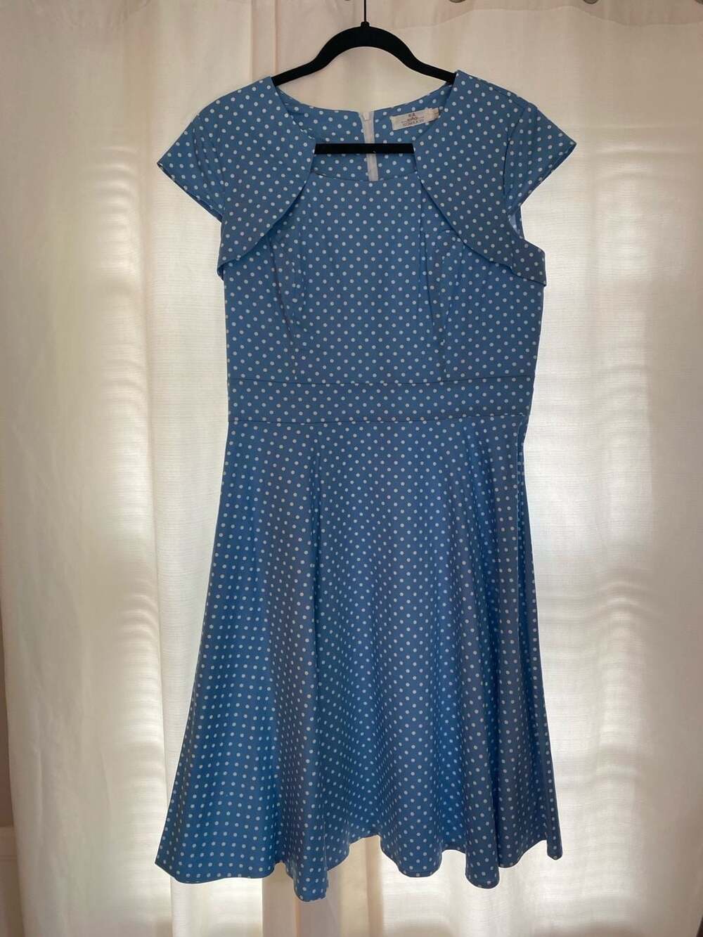 Homrain Women's 1950s Retro Vintage Blue Polka Dot Fit and Flare Swing Dress
